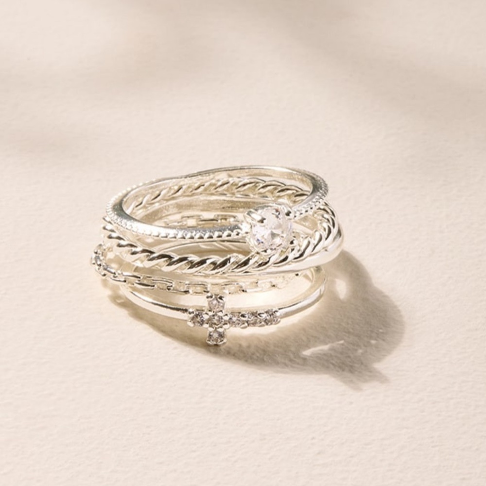 Francesca's Collections Silver Ring Stacking Set Assorted Sizes - Picture 4 of 5